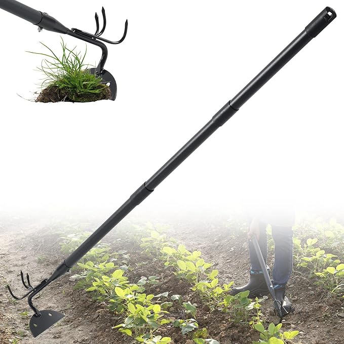 Garden Hoe, 2 in 1 Weeding Hoe and Cultivator Soil Tiller,52" Long Handle, Heavy Duty Hoe Garden Tool for Weeding, Loosening Soil, Cultivating, Gardening