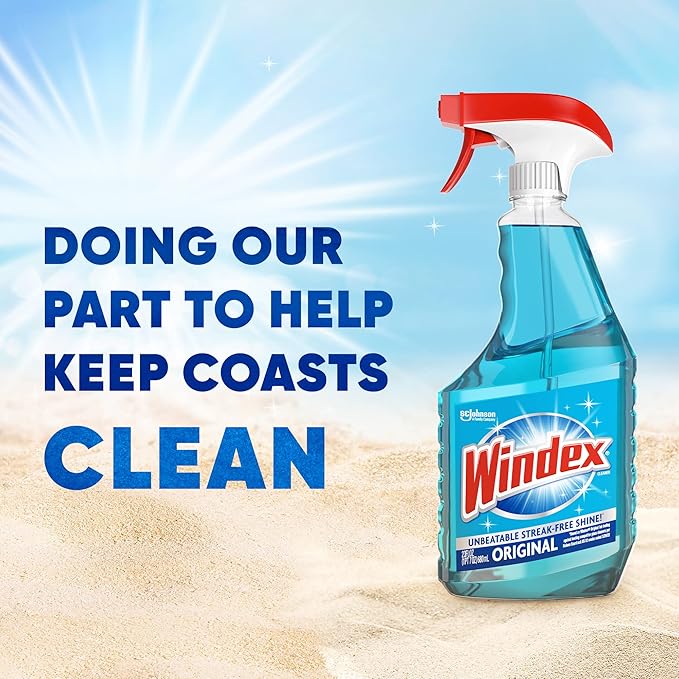 Windex Glass and Window Cleaner Spray Bottle, Bottle Made of 100% Recycled Plastic, Surface Cleaning Spray, Original Blue Scent, 32 Fl Oz