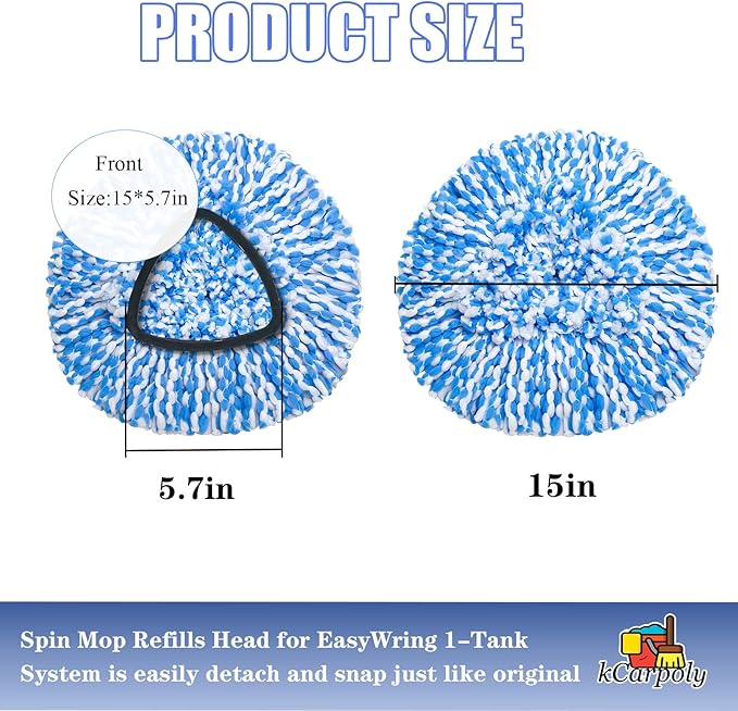 6+1 Pack Spin Mop Replacement Head Compatible with O Ceda EasyWring 1-Tank System, Dry Wet Used, Microfiber Mop Refills for 5.9in Core with Base (Blue)