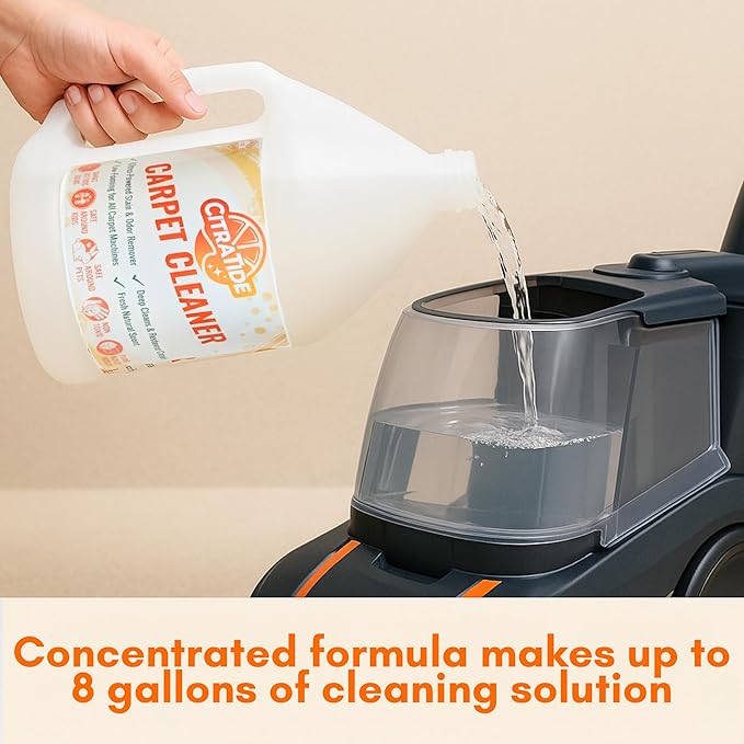 Carpet Cleaner Concentrate + Free Scouring brush – USA Made Enzymatic Citrus Formula for Carpets, Rugs & Upholstery – Eco-Friendly Pet Safe Deep Cleaner