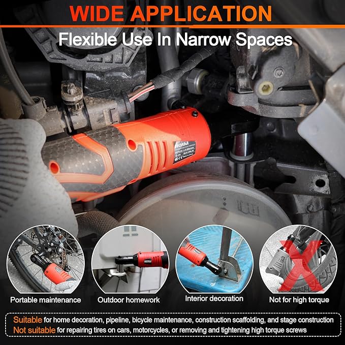 3/8" Cordless Electric Ratchet Wrench Set, 40 Ft-Lbs 16.8V Battery Power Ratchet Tool Kit with Variable Speed Trigger, 2 Packs 2.0Ah Battery, Charger, 7 Sockets