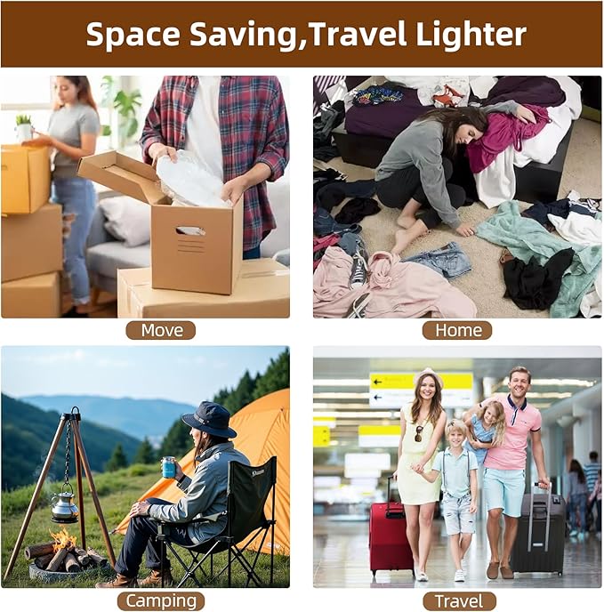 15 Pack Vacuum Seal Bags with Wireless Rechargeable Electric Pump,Vacuum Storage Bags with LED Light(5L+5M+5S),Travel Vacuum Bags for Luggage,Space Saver for Clothes & Clothing Travel