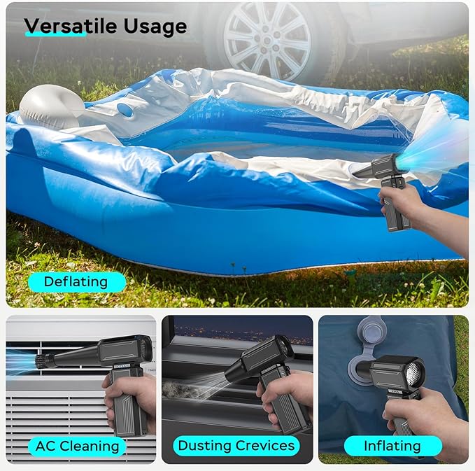 Compressed Air Duster,200000RPM Electric Portable Air Duster,Stepless Speed Mini Blower,No Canned Dust Blower,Rechargeable Cordless Jet Fan for Computer Keyboard Car Cleaning,Dry,Inflation-Black