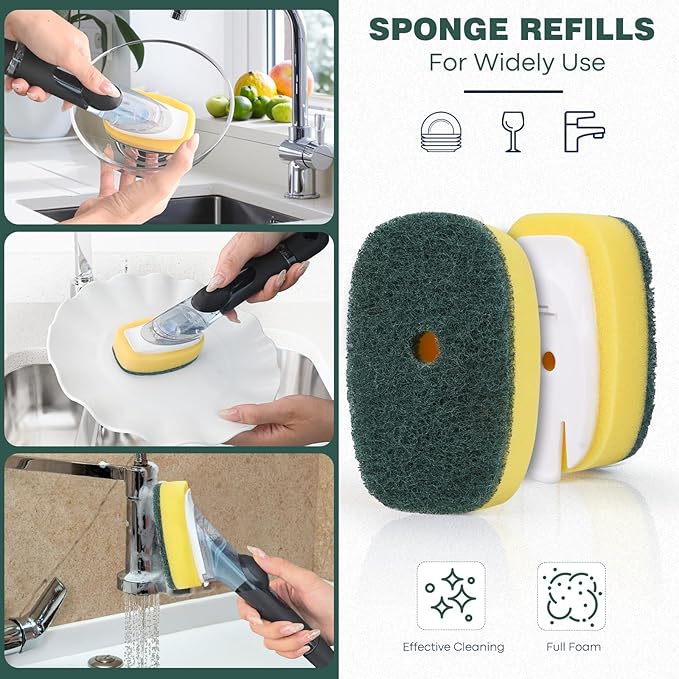 Sponge Brush Refills for OXO Dish Brush, 6 Pack Soap Dispensing Dish Refills, Scrub Replacement Head for Scrubber, Sponge Replacement Head Fits Soap Dispensing Handle