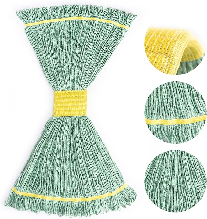 Matthew Cleaning 12Pcs 5'' Headband White&Orange&Green Medium Commercial String Mop Heads, Loop-End Mop Head Replacement, Heavy Duty Industrial Washable&Reusable Mop Refills for Residential& Warehouse
