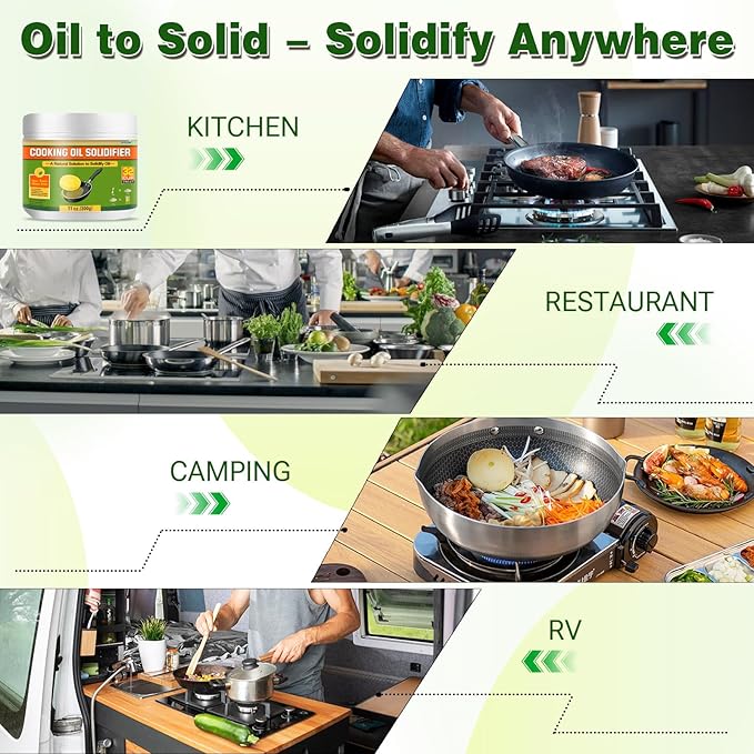 SnowLlily Cooking Oil Solidifier, 11 fl oz (32 Cups) | Grease Solidifier Powder for Easy Disposal | Hardens Used Fry Oil Up to 2.2 Gallons for Clean Kitchen Disposal