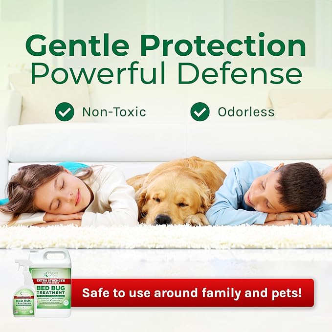 Hygea Natural Extra Strength Bed Bug & Lice Elimination Duo - Extra Strength 24 oz Lice, Bed Bug & Mite Spray & 128 oz Spray Refill - Child & Pet Friendly - Stain & Odor Free - 66% Stronger Formula
