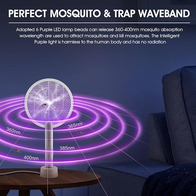 Electric Fly Swatter Racket, Mosiller 2 in 1 Smart Bug Zapper & Power Take Off Generators with USB Rechargeable Base, Powerful Mosquitoes Trap Lamp & Fly Killer for Home, Bedroom (2 Pack)