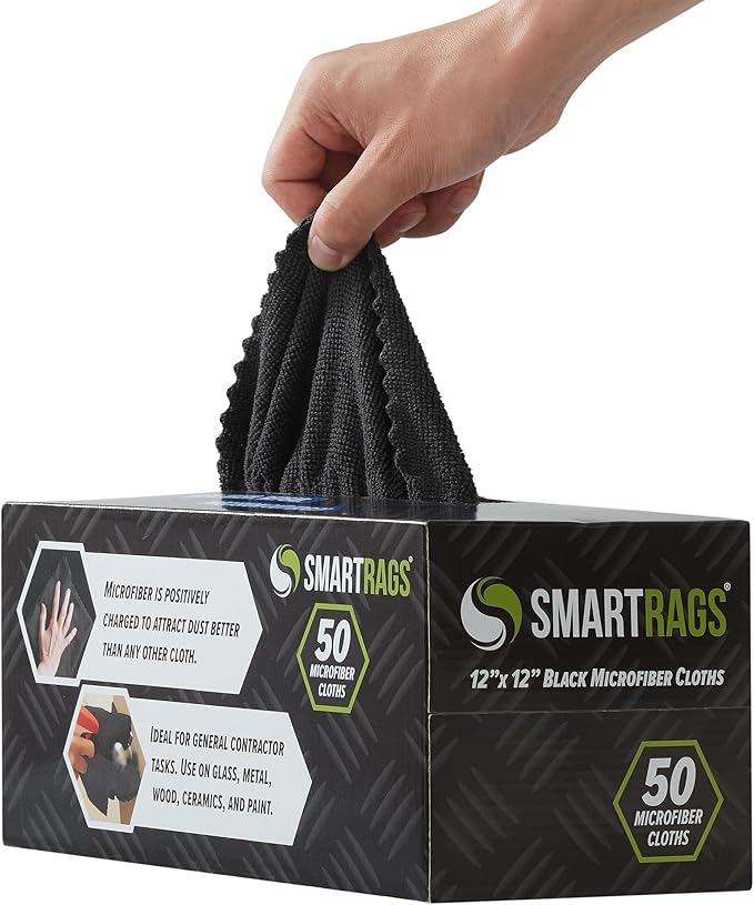 Arkwright Smart Rags Microfiber Cleaning Cloths Bulk, Case of 400, Lint Free 180 GSM Reusable Towels for Auto, Office and Household Cleaning, 12 x 12 in, Black