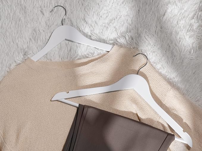 StorageWorks White Wooden Hangers 30 Pack, Heavy Duty Wood Hangers for Closet, Clothes Hangers for Coats, Bridesmaid Suits, Wedding Dress