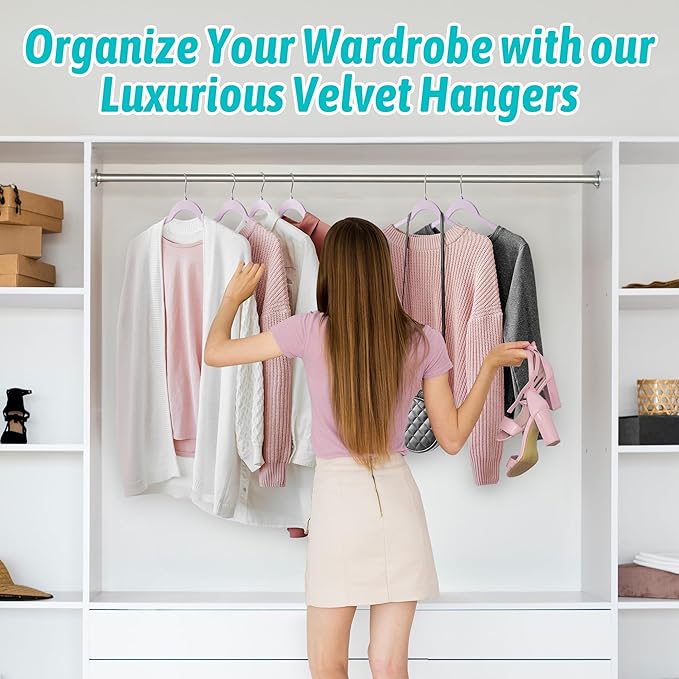 Sishynio Velvet Hangers 50 Pack – Slim Non-Slip Flocked Hangers with 360° Swivel Hook, Space-Saving Closet Organizer for Dresses, Coats, Blouses(Purple)