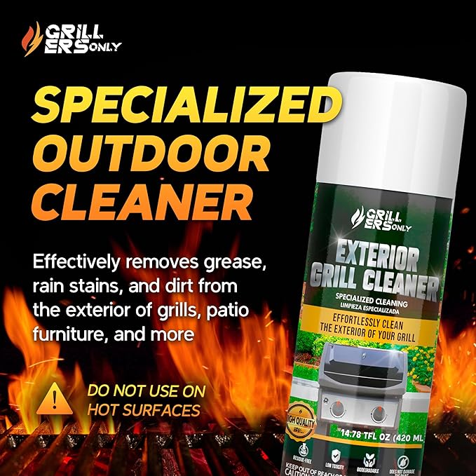 2-Pack Exterior Grill Cleaner Spray | Grill Spray & Degreaser for Outdoor Surfaces, Patio Furniture & Griddles | Anti Rust Spray for Metal Maintenance - 14.8 fl oz.