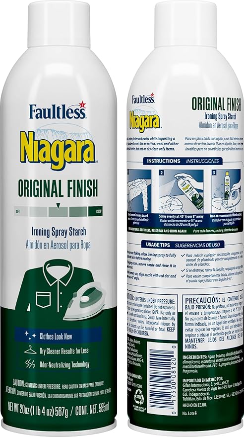 Liquid Starch Iron Spray (20 oz, 12-Pack) - Niagara Starch Spray Iron Aid: Non-Flaky/Clogging | Durafresh Scent - Original Hold Iron Out Spray - Iron Spray Pack for Clothes & Fabrics