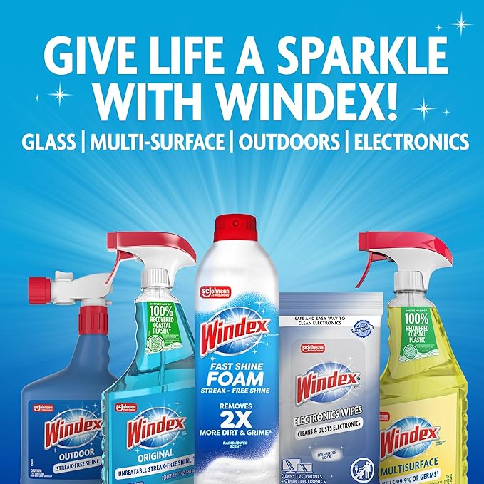 Windex Glass and Window Cleaner Spray Bottle, Packaging Designed to Prevent Leakage and Breaking, Surface Cleaning Spray, Original Blue Scent, 23 Fl Oz (Pack of 2)