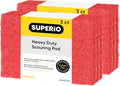Scouring Pad Non-Scratching Scrubber Non-Scratch Cleaning Scrub Pads Heavy Duty Scouring Pad Reusable Kitchen Scrubbing Pad Pack of 6 Red, by Superio