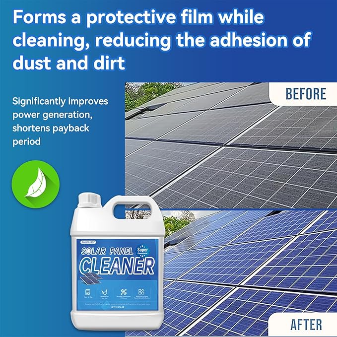 Solar Panel Cleaner 32 oz (Makes 150 Gallons) Powerful Concentrated Cleaning Solution for Glass, PV Panel, Metal & Acrylic | Streak-Free & Non-Toxic, Deep Cleansing, Safe for Multi-Surface