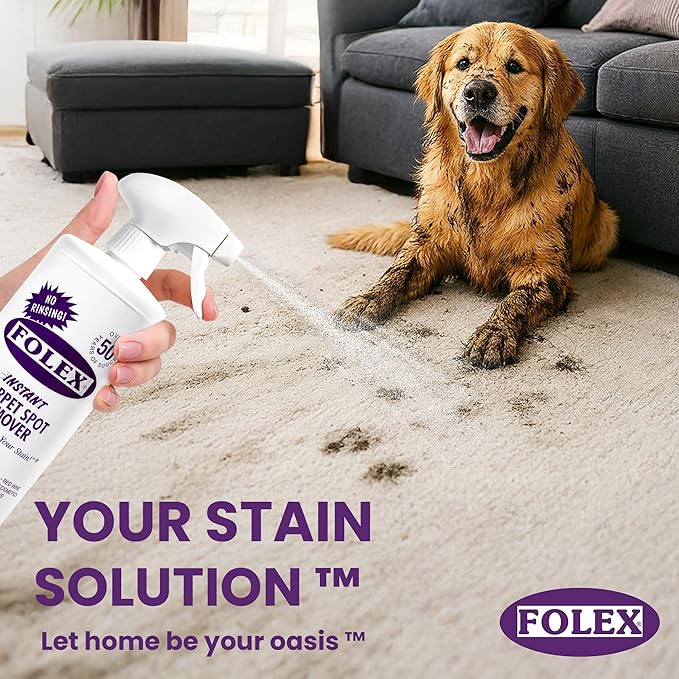 FOLEX Instant Carpet Spot Remover 32 oz – Powerful Stain Remover for Carpets, Upholstery & Rugs – Eliminates Pet Stains, Grease, Red Wine, Food, Makeup & More – With Reusable Cleaning Cloth – 5 Pack