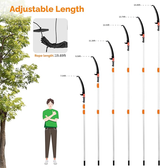 VINGLI 12ft Manual Pole Saws, Extendable Tree Trimmers Long Handle Pruner, 2Pcs Sharp Blade and Scissors, Long Tree Pruner with 2-section for Pruning Palms and Shrubs
