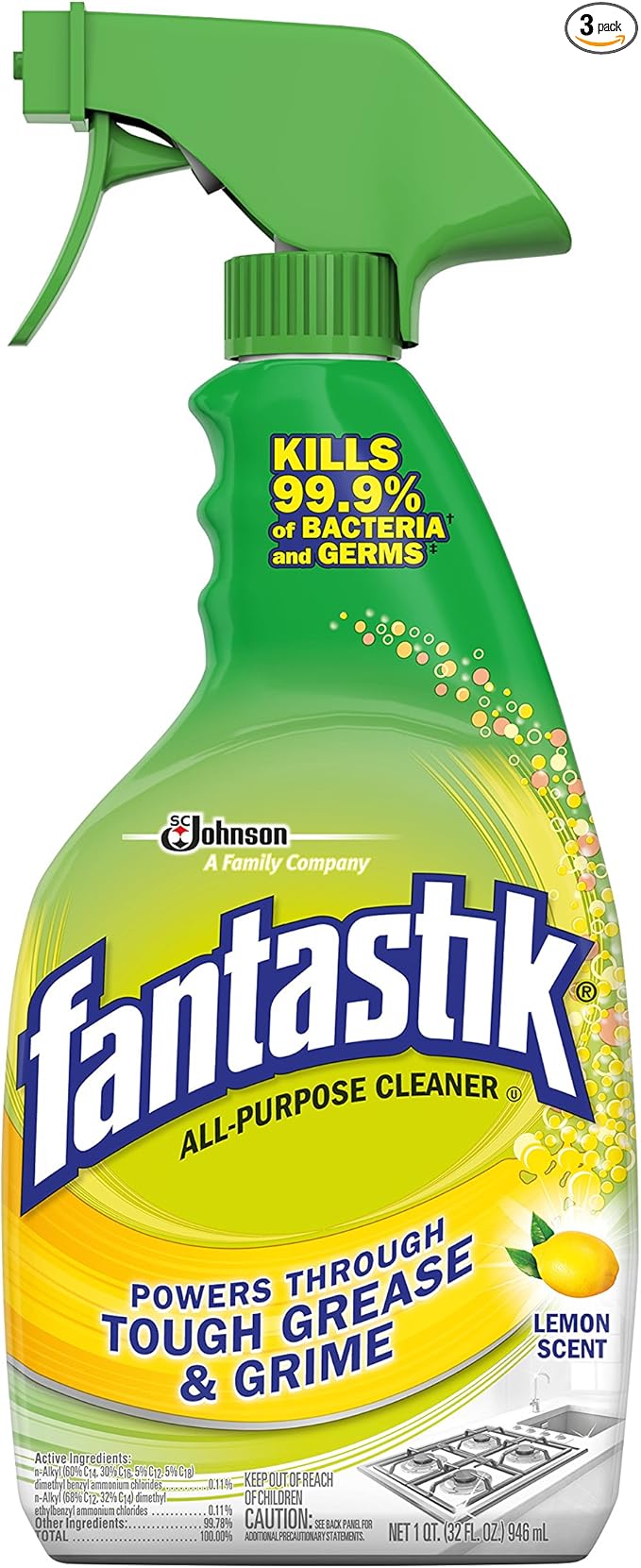 Fantastik All-Purpose Cleaner Trigger, Lemon Scent, 32 fl oz, Pack of 3