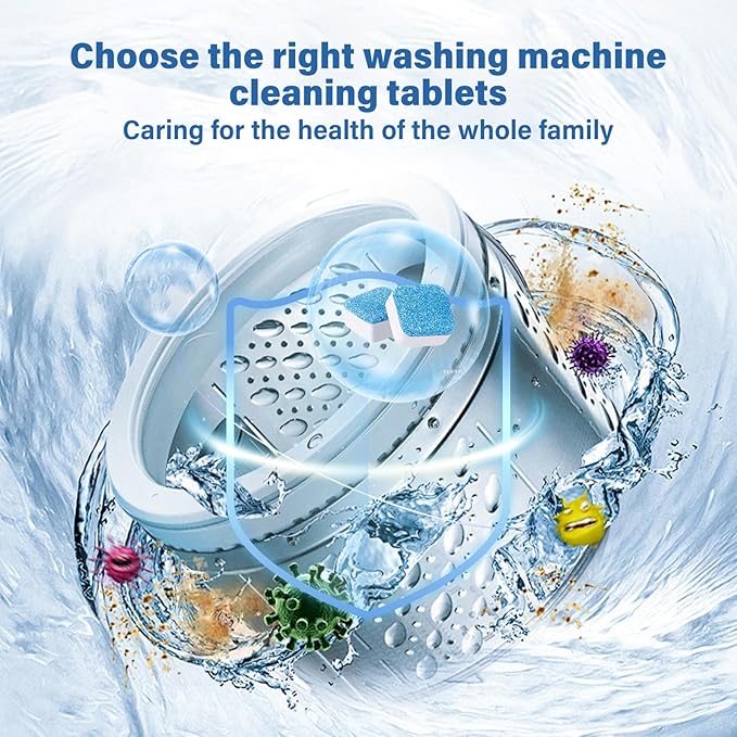 Washing Machine Cleaner Pro Tablets,Odor Remover,Eco Friendly,Washer Drum Cleaner Deodorizing Suitable for Top Load Front Loader Twin Tub,Home Deep Cleaning Essentials Gadgets (1 Count (Pack of 24))