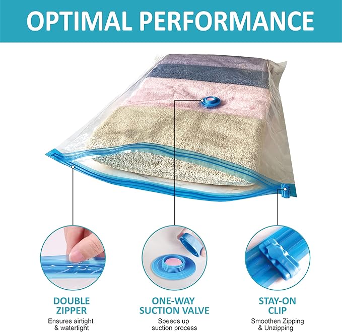 Roomimaster Vacuum Storage Bags, Vacuum Seal Space Saver Bags for Clothing, Travel Lugggage, Carry-on, Blankets, Pillow, Comforters, Bedding, 10 Jumbo