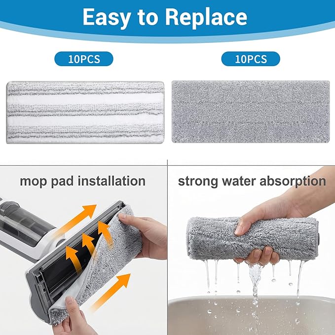 20Pcs Mop Replacement Pads Compatible with Flat Mop or Mop Bucket Set, 13" X 4.9" Universal Mop Pads Mop Head Refills Washable Wet Mops, Microfiber Flat Mop Pad for Most 11-13” Size Mops