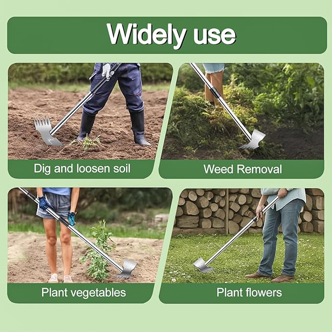 Weeding Tool with Long Handles, 60" Manual Weed Tool Stainless Steel 2 in 1 Hand Weeding Slicker for Gardening, Lawn, Yard, Yard, Yard