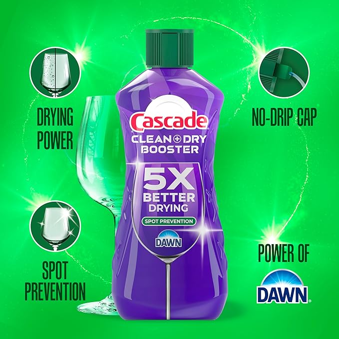 Cascade Rinse Aid Clean & Dry Booster Dishwasher Liquid, Gel & Detergent Pods for Sparkling Clean Dishes, Dishwasher Soap, Tablets & Rinse Aid Dry Booster, 8.45oz