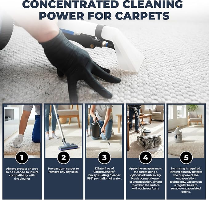 Carpet Encapsulation Cleaner 5821 - Rug Shampoo for Upholstery, Rugs, & Wool - Fast Drying, Nature Conscious Cleaning - Professional Grade Carpet Solution - 1 Gallon Jug