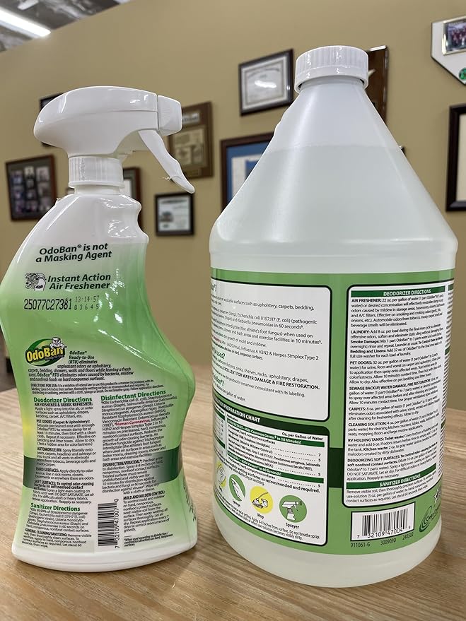 OdoBan Ready-to-Use Disinfectant and Odor Eliminator, Made in the USA, Original Eucalyptus Scent, Set of 2, 32 oz Spray and 1 Gallon Concentrate