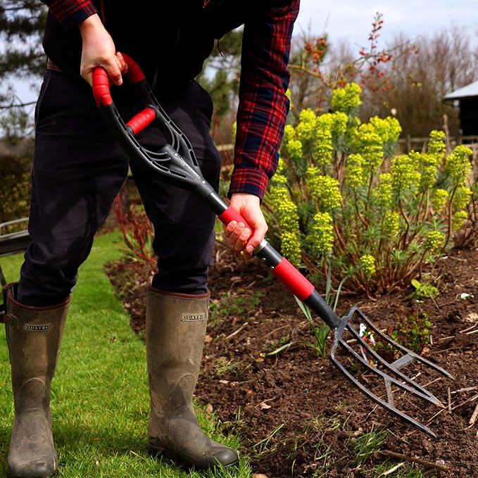 Roamwild Multi-Digger Garden Digging Spading Fork – Fibreglass Light Weight Gardening with Unique Dual Soft AIR Light Grip Technology & Soil Lump Cutting Bladed Tines (Fork)