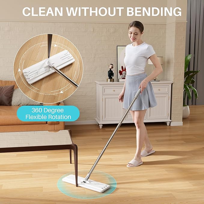 JOYMOOP 8L Large Capacity Flat Mop System with Extension Handle, Ideal for Floor, Window, and Wall Cleaning - Includes 5 Washable Microfiber Pads for Wet and Dry Use