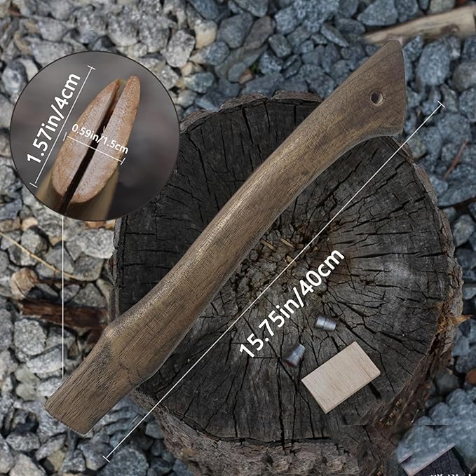 Axe Handle Replacement, 15.75in Hickory Hatchet Handle Replacement for Camping Gardening Axe （Black）