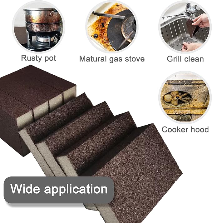 8pc Carborundum Sponge Nano Emery Sponges Caspian Stone Pot Clean Brush Rust Eraser Grit Scouring Pads Pot Cleaning Pads with Carborundum Washing Kitchen Cleaner Tool(thickness-1inch)