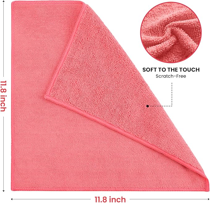 Microfiber Cleaning Cloth, 100 Pack Assorted Color Cleaning Rags for Housekeeping, Colorful Reusable Microfiber Towels for Car, Kitchen, Bathroom and Household Cleaning Supplies, 11.8"X11.8"