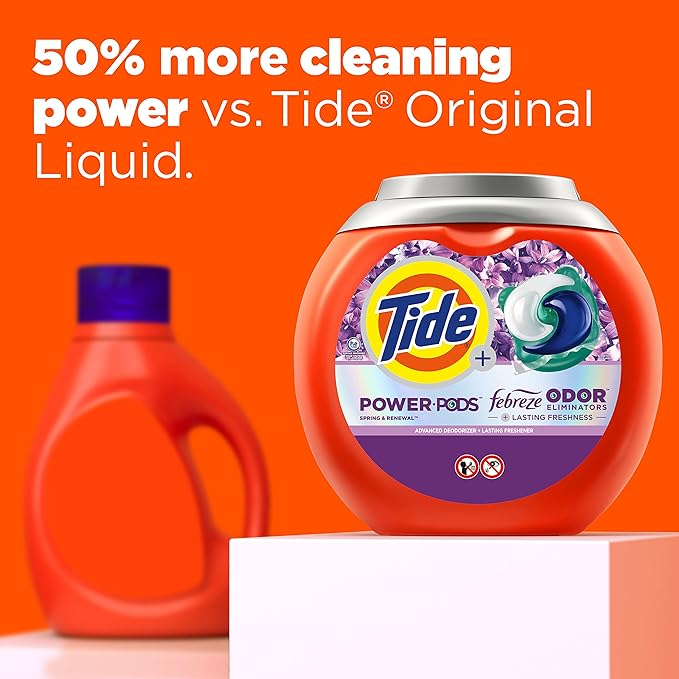 Tide Power Pods with Febreze Laundry Detergent Pacs, 45 Count, Spring & Renewal Scent, All-Day Freshness
