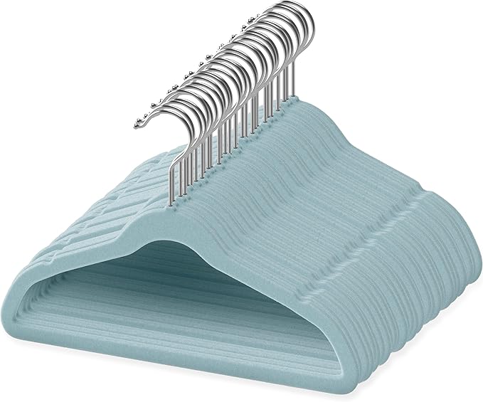 TechZoo 50 Pack Premium Baby Velvet Hangers (Blue) - 11.8" Inches Non-Slip, Ultra-Slim & Space-Saving Toddler Hangers - 360° Rotating Hook, Strong & Durable Hanger for Children, Infant & Toddler