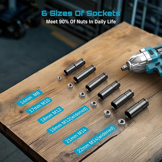 Seesii Impact Wrench 665 FT-LBS(900N.m) 3300IPM 1/2 Impact Gun High Torque Electric Impact Driver Cordless Impact Wrench with 21V 1x4.0Ah Battery 6 Sockets&Case for Home Car Tire Lug Nut Removal Tool