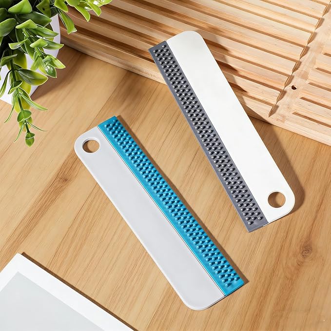 2 Pcs Glass Squeegees, Mini Soft Rubber Window Squeegee, All-Purpose Windshield Squeegee & Mirror Squeegees for Kitchen, Bathroom, Shower, Car (Gray & Blue)
