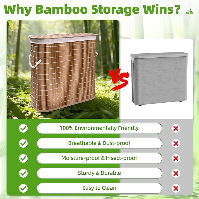 Livole Bamboo Toilet Paper Storage with Lid - 16 Regular Rolls or 12 Mega Rolls 36L Large Capacity Natural Toilet Paper Basket Organizer for Bathroom