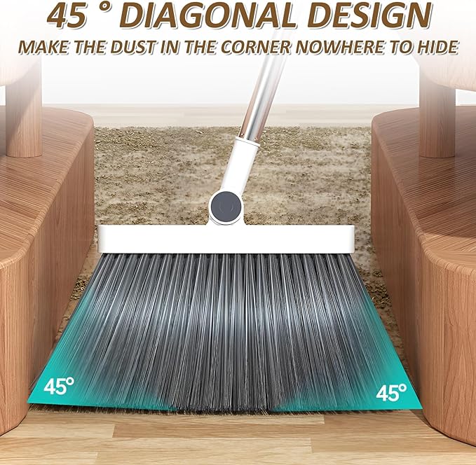 3 in 1 Broom and Dustpan Set with Adjustable Push Broom with 48.8“ Long Handle for Floor Sweeping Outdoor Indoor Sweeping Combo for Home & Kitchen (Blue)