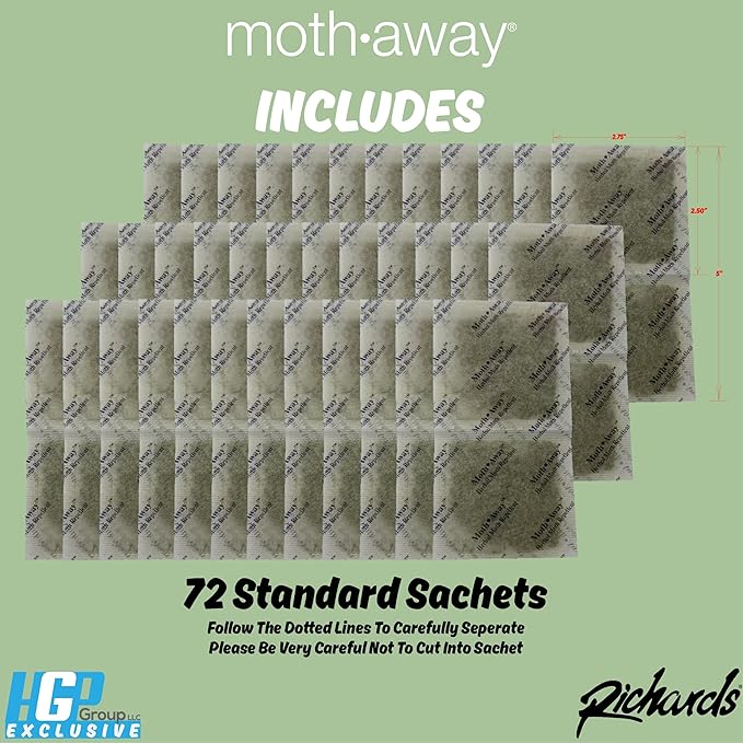 Richards Moth Away Herbal Repellent Sachets – 72 Count Value Pack – 100% Natural Ingredients – Peppermint, Rosemary & Thyme – Non-Toxic Moth Protection for Closets, Drawers & Storage – Made in USA