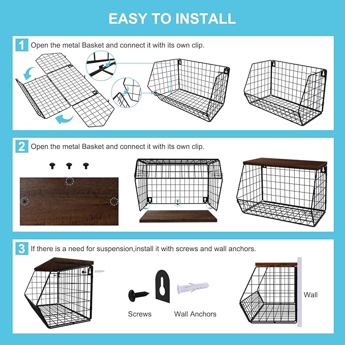 MSJGA Laundry Room Shelves Wall Mounted with Storage Basket - Stackable Wire Wall Shelves Organizer for Towels, Detergent, Tissues | Space-Saving Over Washer & Dryer, Small Spaces(11.8"Wx7.9"Dx8.5"H)