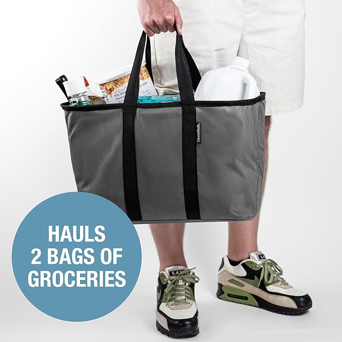 CleverMade EcoBasket 30L Collapsible Tote Basket 3 Pack – Reusable Grocery Tote That Stands Upright, Foldable Shopping Basket for Car Trunk Storage, Heavy Duty Utility Bag, 30 lb Capacity - Gray