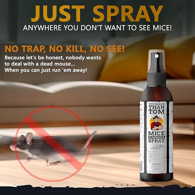 Tougher Than Tom Mouse Repellent Spray – 3 Pack - 8 fl oz Premium Cinnamon and Peppermint Oil Spray for Rodents – Effective Mouse Repellent Indoor Spray – Mice Deterrent Spray – All-Natural Formula