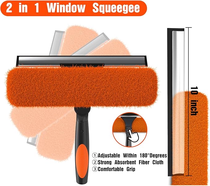 20FT Window Squeegee with Extension Pole, 2-in-1 Squeegee for Window Cleaning, Professional Cleaning Kit for Home with 12FT Telescoping Pole for Outdoor Indoor Use