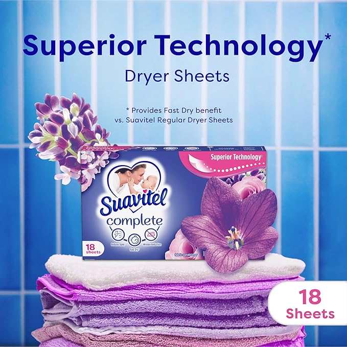 Suavitel Complete Dryer Sheets, Fabric Conditioner, Lavender Scent, 18 Sheets