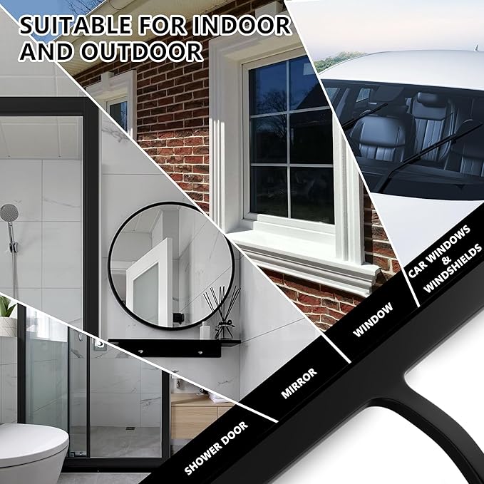 Shower Squeegee for Shower Glass, Bathroom Glass Cleaning Tool with Hook Mount, Squeegee for Glass Doors, Window Cleaning, Tile Shower Walls (Black)