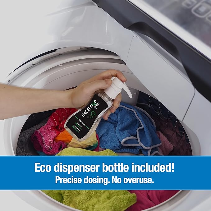 Excelsior Pür 7.5x Concentrated Laundry Detergent, 2.4 L (200 Loads), Fragrance Free/Unscented, Odor Control, Eco-Dispenser + Stain Remover, HE Compatible