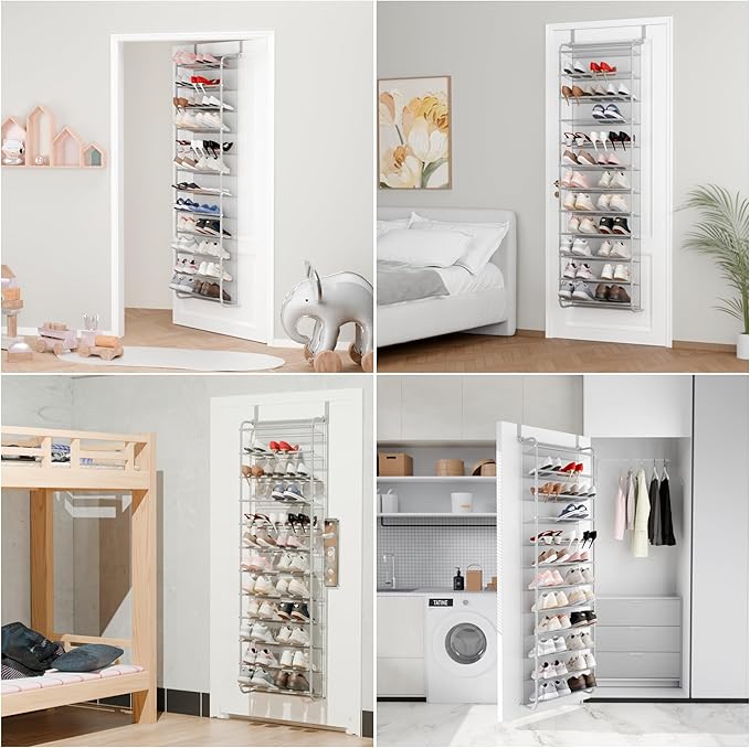 Whitmor 36 Pair Over The Door Shoe Organizer, 12 Tier Hanging Shoe Organizer, Heavy Duty Metal & Mesh Shoe Holder, Hanging Shoe Rack for Closet Organizer & Storage, 69"L x 21.7"W x 7.5"H, Grey
